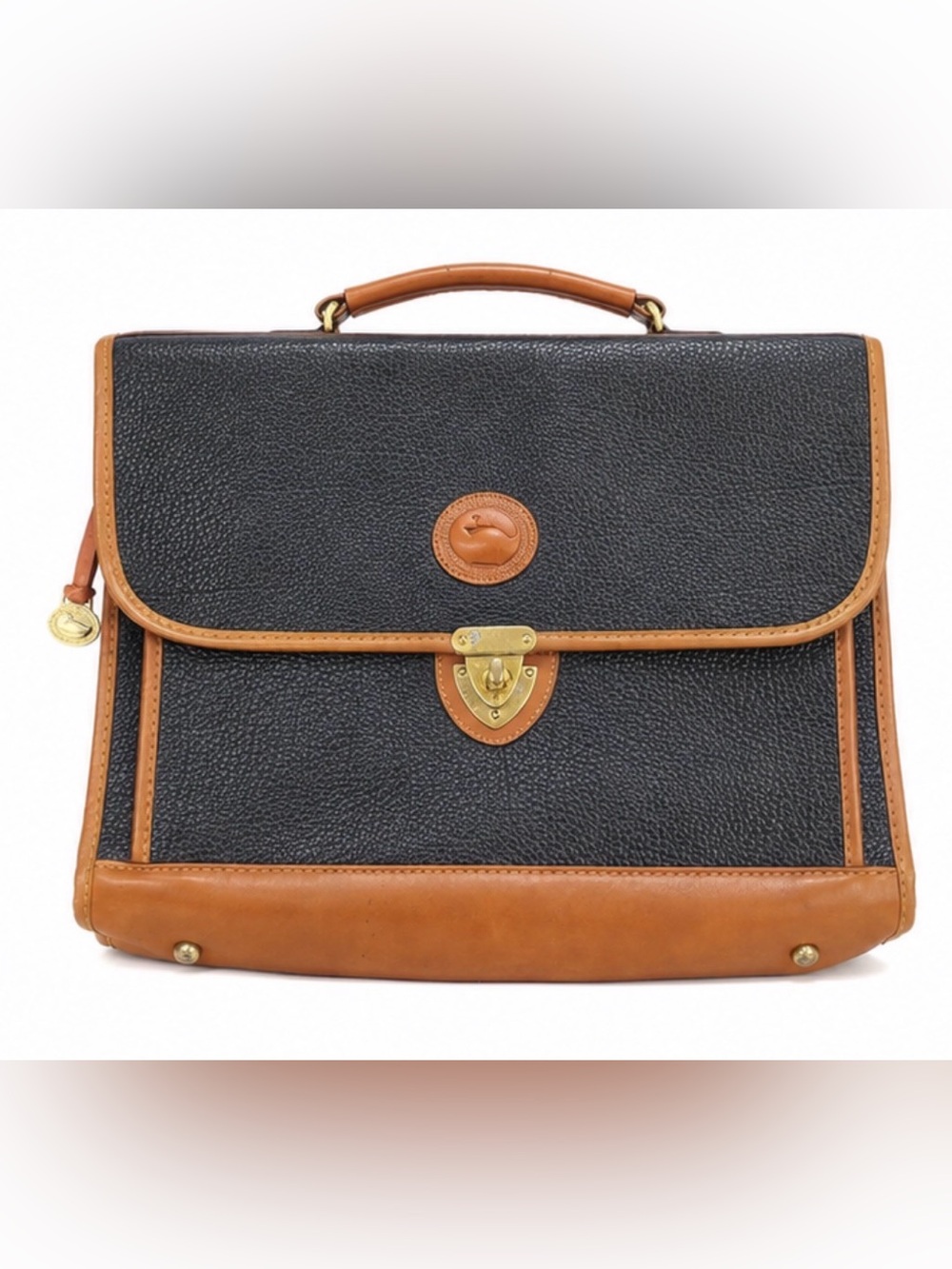 Vintage Dooney & Bourke AWL Leather Briefcase Attaché Bag Black Tan USA
